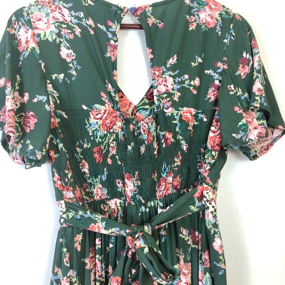 Floral Maxi Dress Green Romper Size Small - Picture 3 of 8